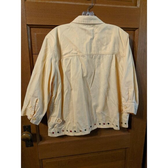 Christopher & Banks CJ Jacket Size L Large Lightweight Yellow Fun Snaps 3/4 Sl - Picture 3 of 6